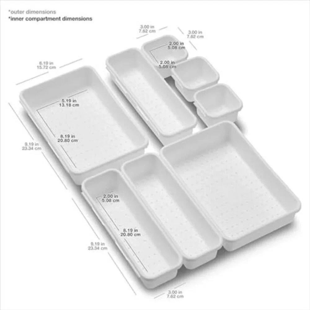 8 Piece Drawer Organizer Interlocking Storage Bins Modular Desktop Kitchen Offic